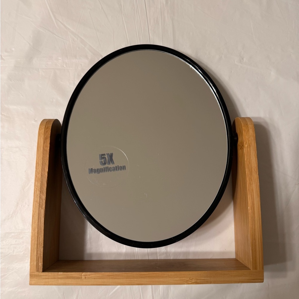 CASSA-MODERN OVAL COUNTERTOP VANITY MIRROR WITH NATURAL BAMBOO STAND